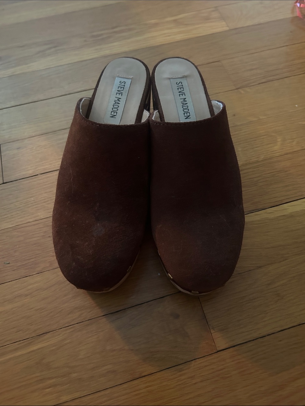 Steve Madden Dark Brown Suede Clog Mules